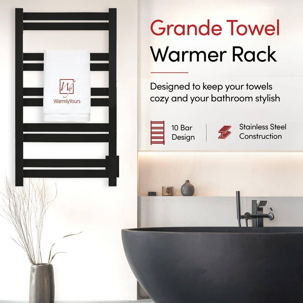WarmlyYours 10-Bar Grande Towel Warmer, Hardwired, Black Stainless Steel (3)