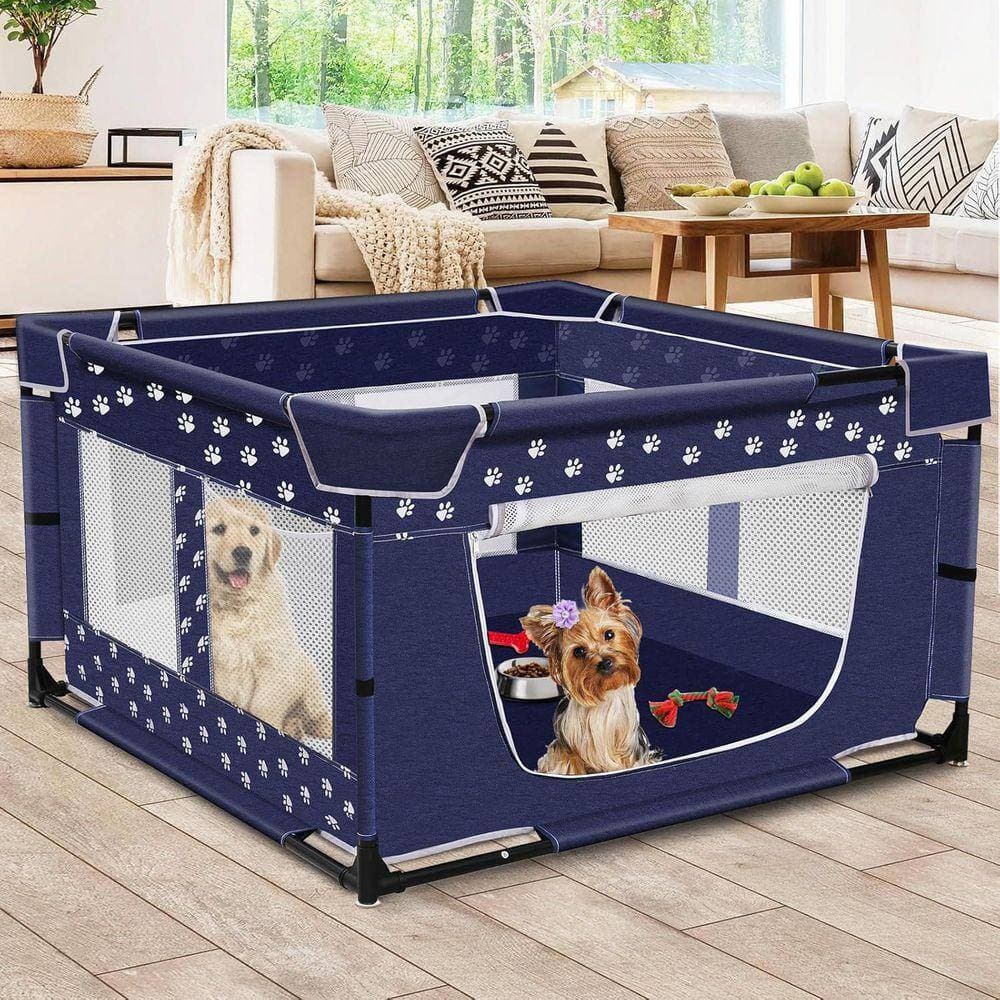 KIWDZFU Large Dog Playpen 43.3 x 43.3 in. with Zipper Gate Thickened Oxford Fabric Fence for Small Pets Indoor Outdoor Use (3)