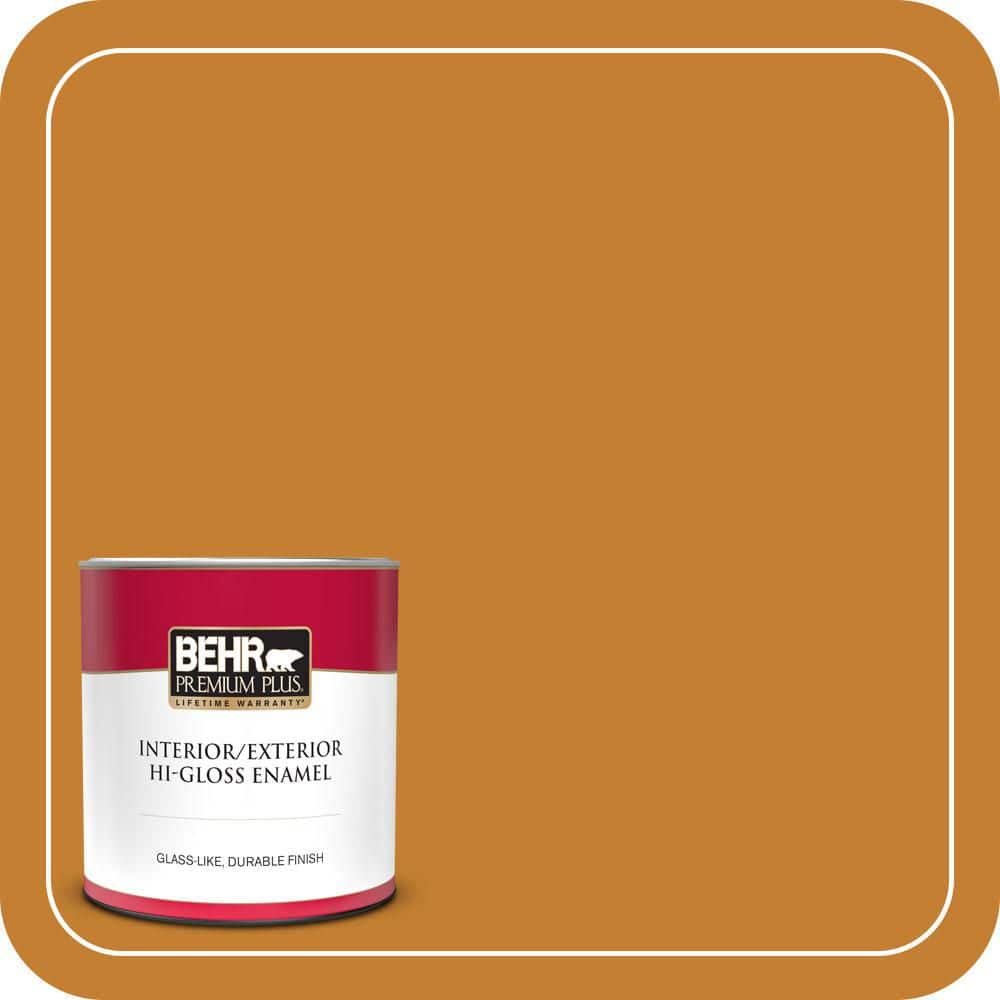 BEHR PREMIUM PLUS 1 qt. #S-H-290 Exotic Honey Hi-Gloss Enamel Interior/Exterior Paint & Primer