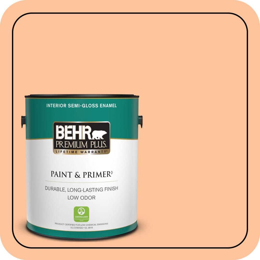 BEHR PREMIUM PLUS 1 gal. #260B-4 Orange Sherbet Semi-Gloss Enamel Low Odor Interior Paint & Primer