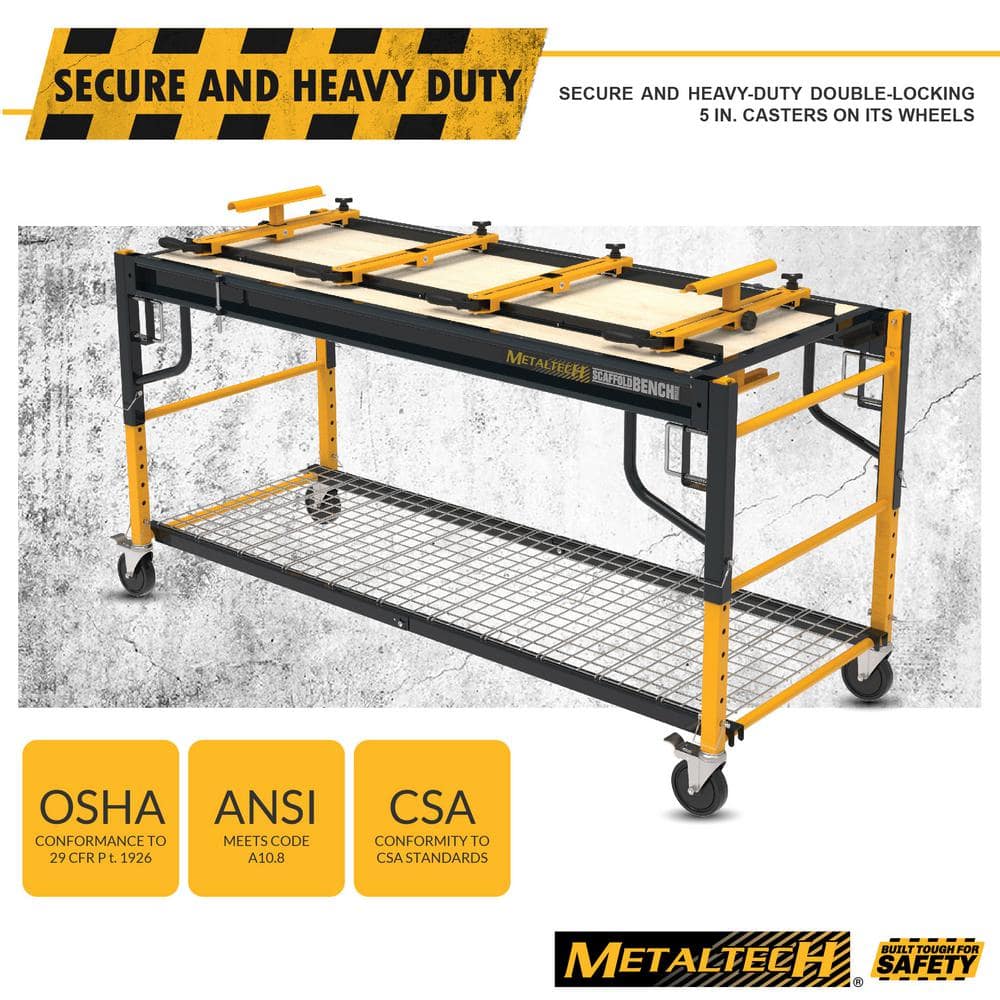 MetalTech 3.3 ft. x 6.23 ft. x 2.48 ft. 1 Story Steel Baker Rolling Workbench Scaffold, 1100 lbs. Load Capacity (3)