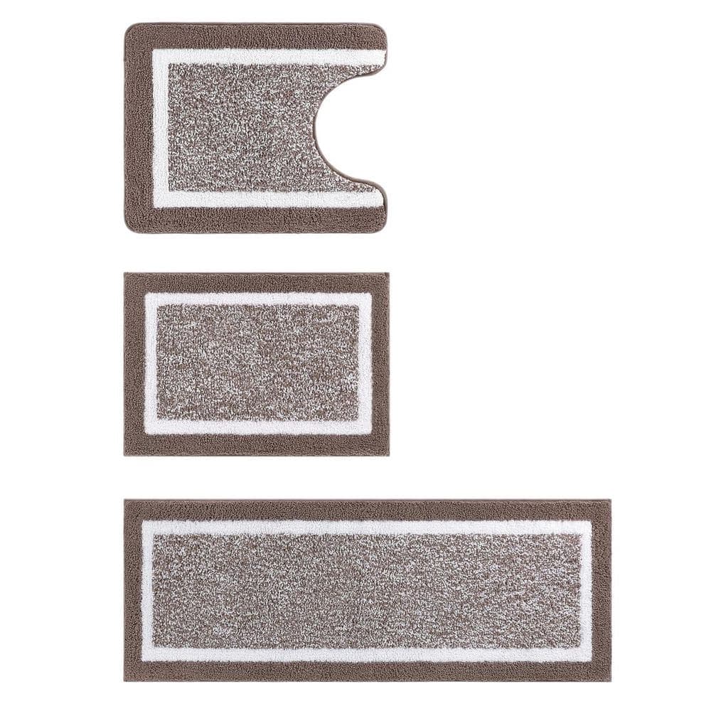 Wudkey 3-Piece Bath Mat Set in Coffee with 18 in. x 48 in. Plush Bath Rug, U-Shaped Contour Toilet Mat for Bathroom Bedroom