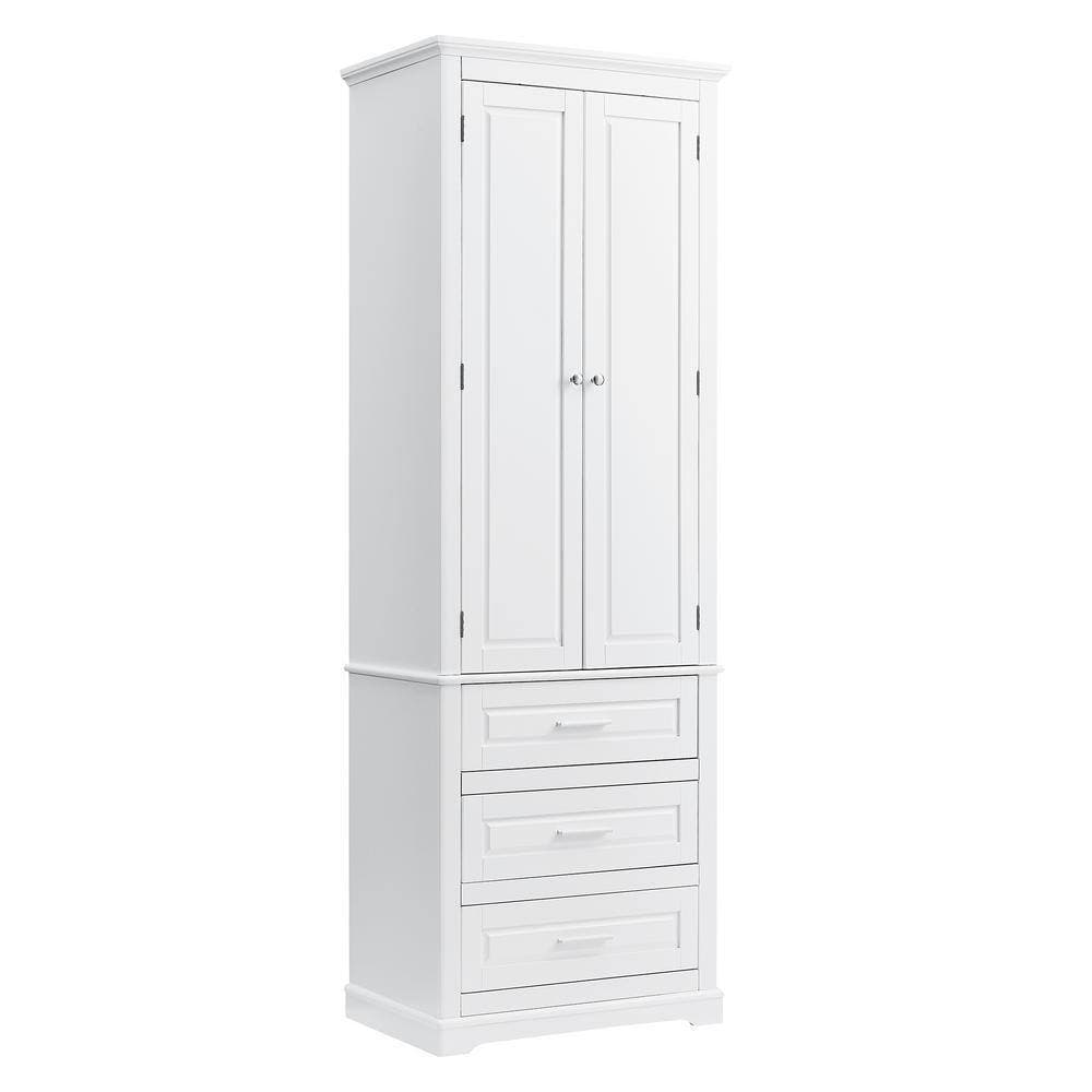 Unbranded 24 in. W x 15.7 in. D x 70 in. H White Linen Cabinet with 3-Drawers, Adjustable Shelves
