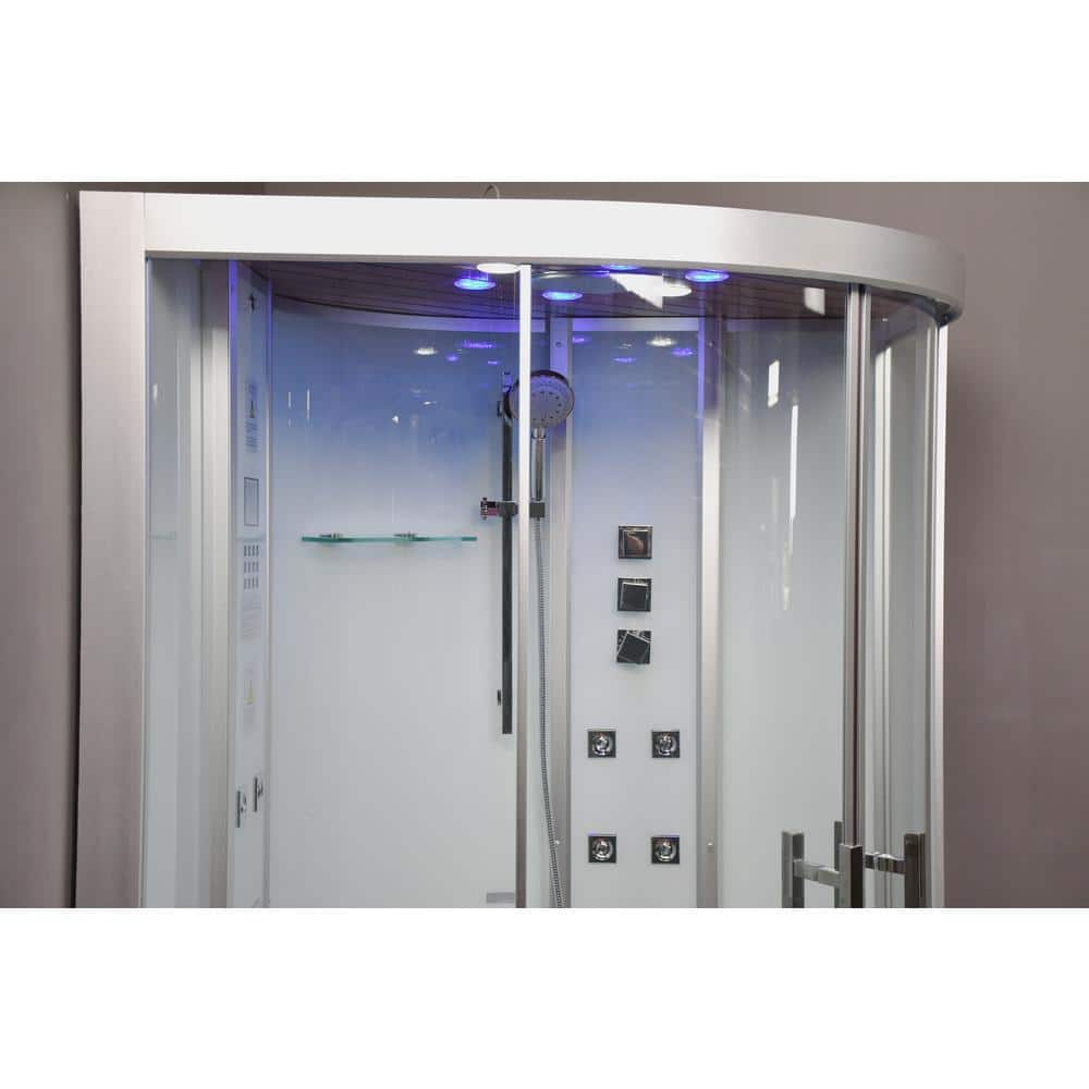 Unbranded Platinum 47 in. x 47 in. x 90 in. Corner Steam Shower in White with Bluetooth, Sliding Doors and 6 kW Steam Generator (3)