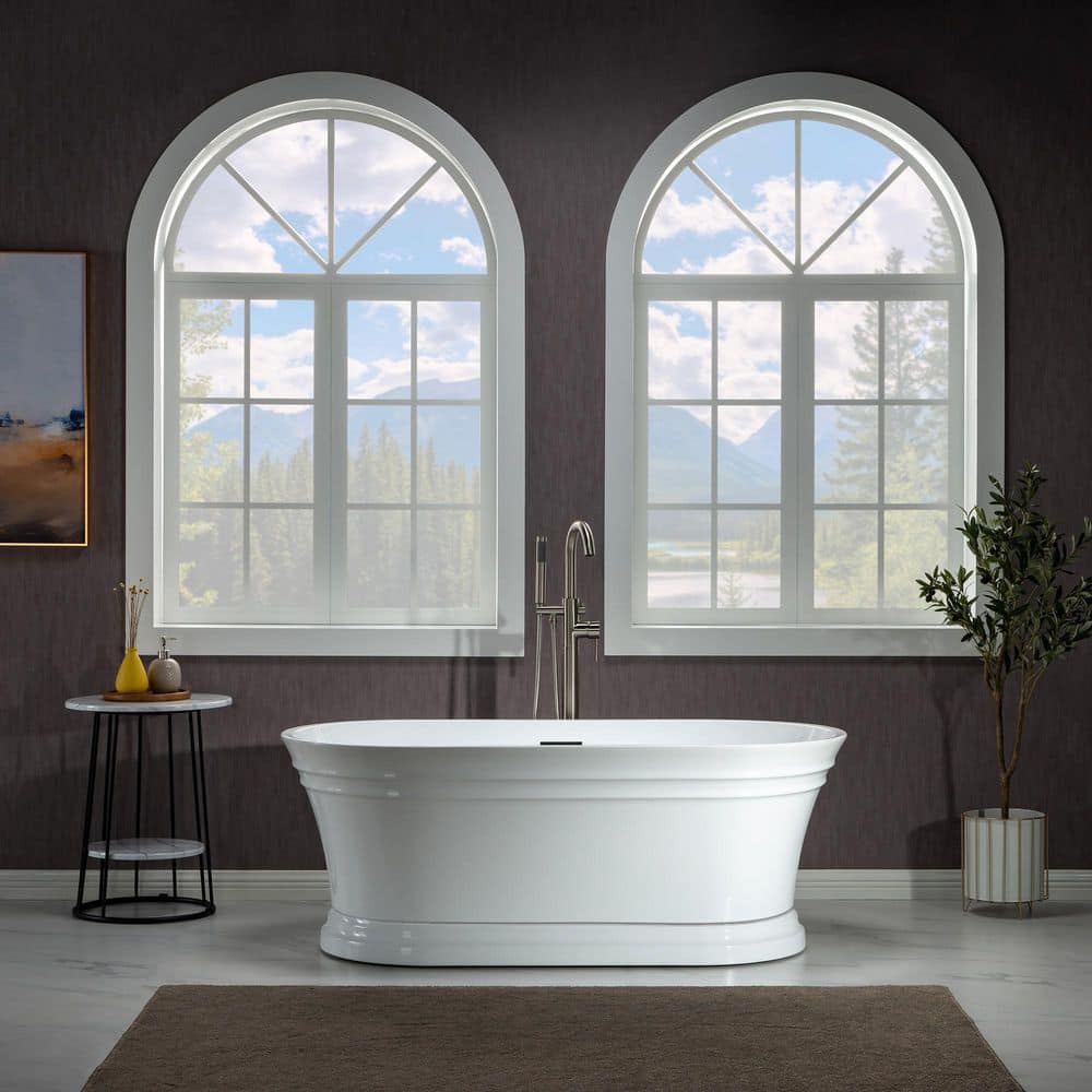 WOODBRIDGE Vineland Acrylic FlatBottom Double Ended Bathtub with Brushed Gold Overflow and Drain Included White (1)