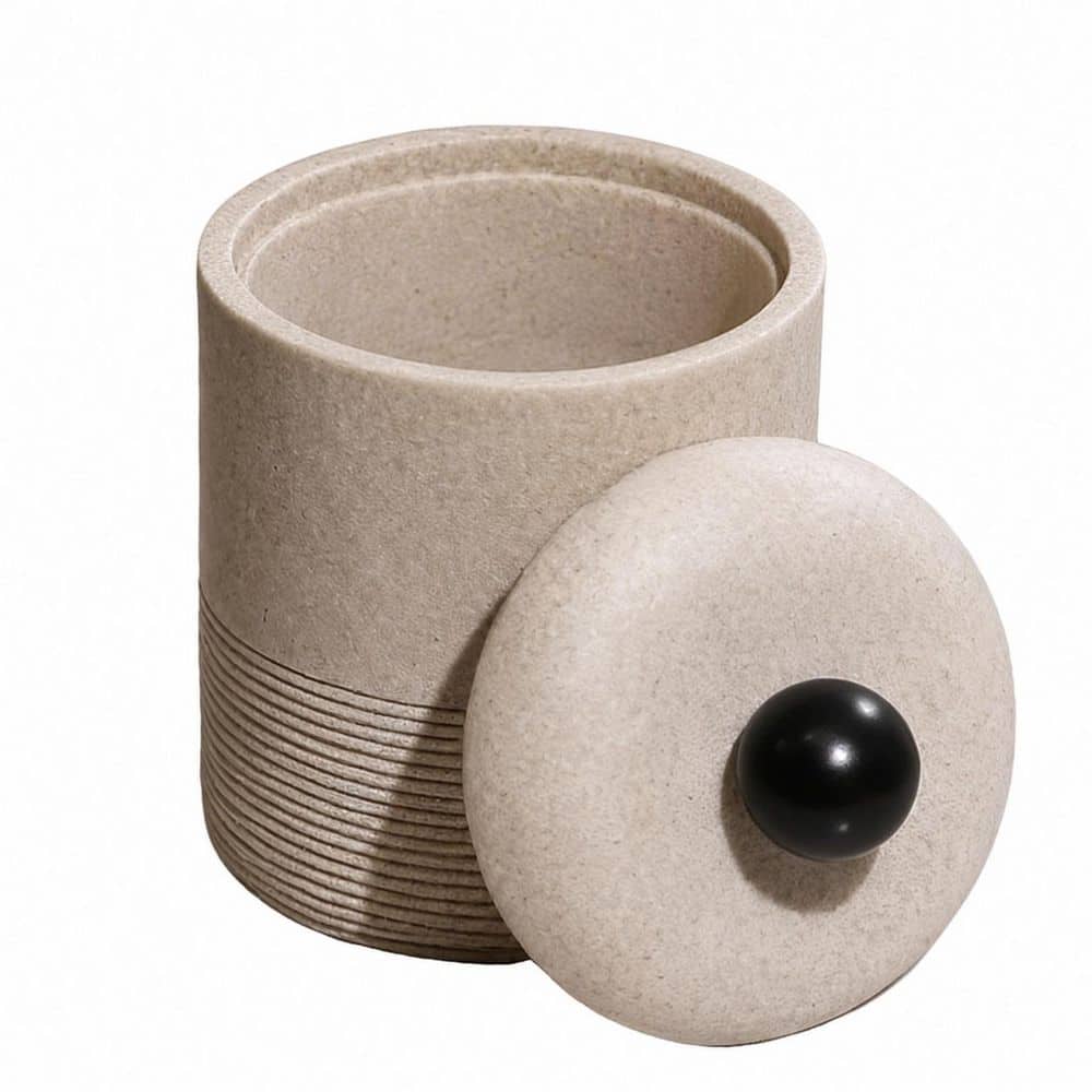KHKFY Resin Lidded Cotton Swab Storage Container for Bathroom Vanity, Holds Q-Tips and Makeup Pads, Beige Qtip