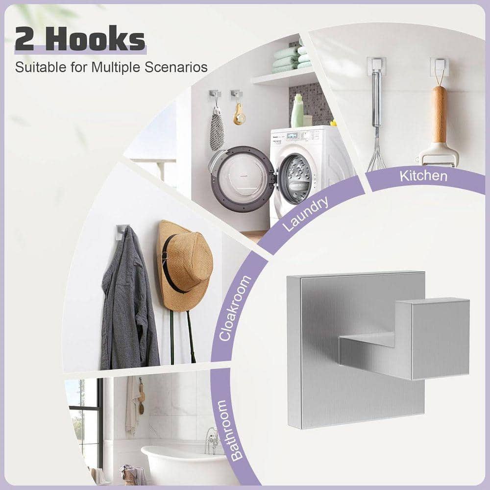 Unbranded 5-Piece Wall Mounted Bathroom Hardware Set with Upgraded Double Base Towel Bar, Hook and Paper Holder in Brushed Nickel (3)
