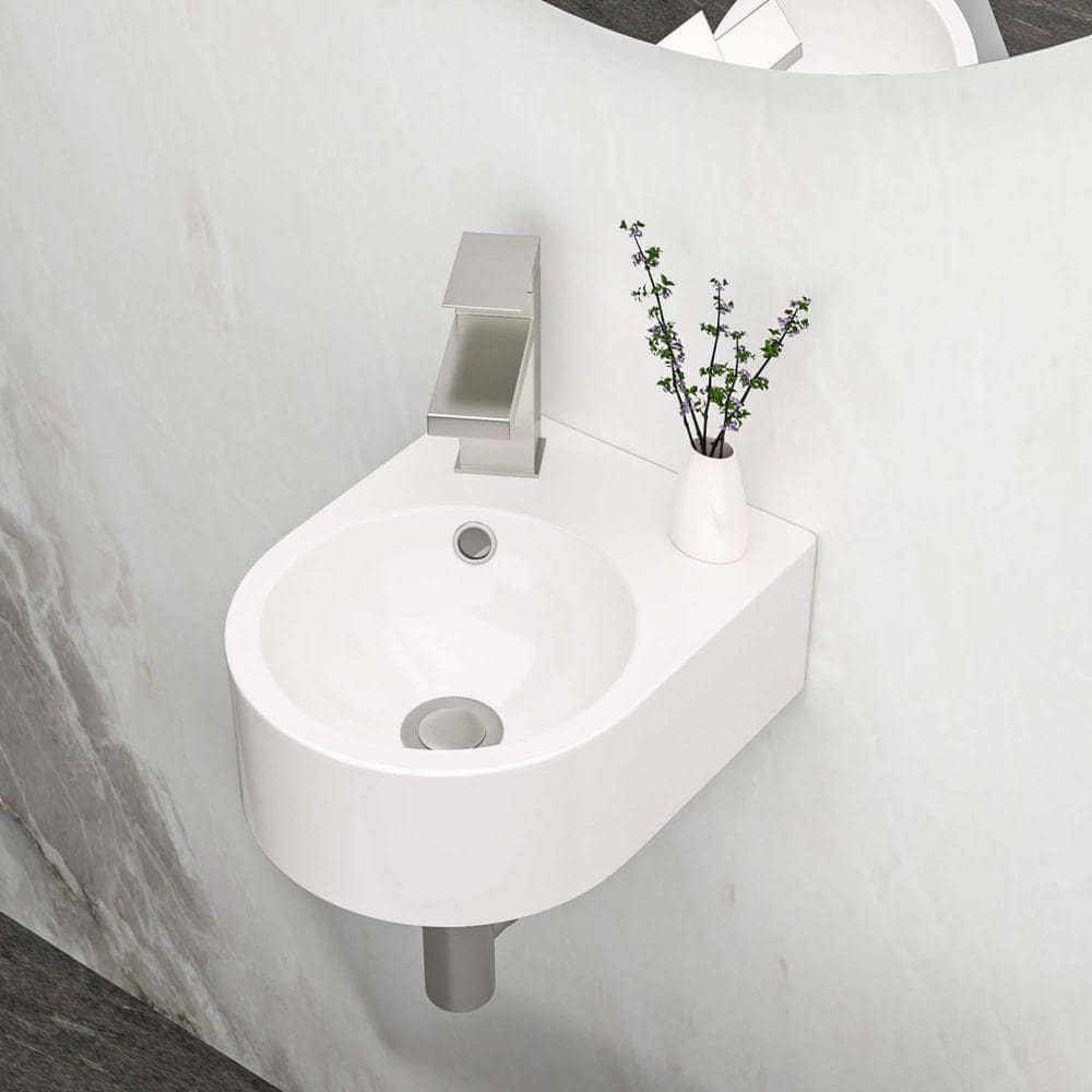 XUJMK 5 in. Wall-Mounted Round Bathroom Ceramic Sink in White, 13 x 10.44 Inch Wall Mount Bathroom Sink (1)