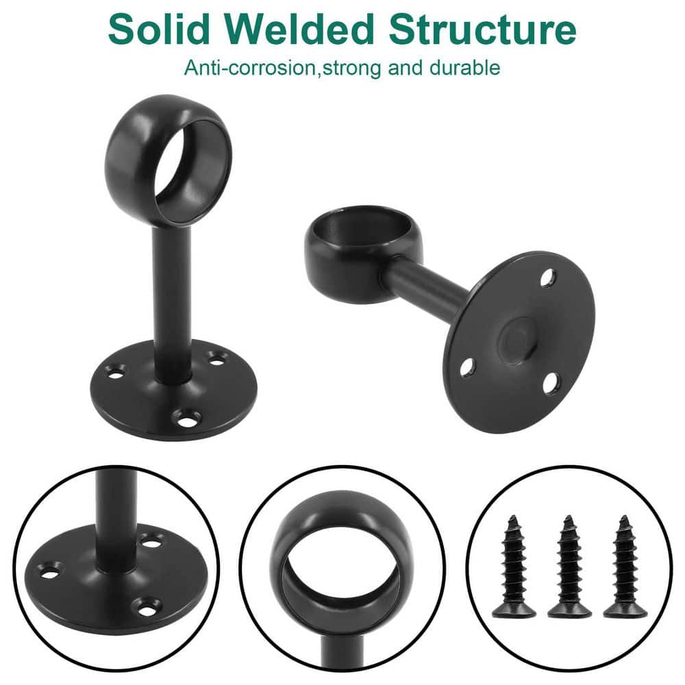 KHKFY 2-Pack 1 in. Ceiling Mount Curtain Rod Brackets Matte Black Stainless Steel for Shower and Closet Rods (3)