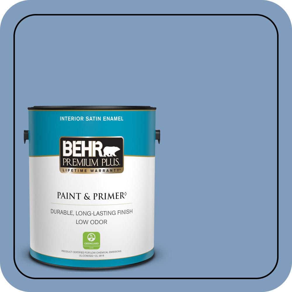 BEHR PREMIUM PLUS 1 gal. #M530-4 Washed Denim Satin Enamel Low Odor Interior Paint & Primer