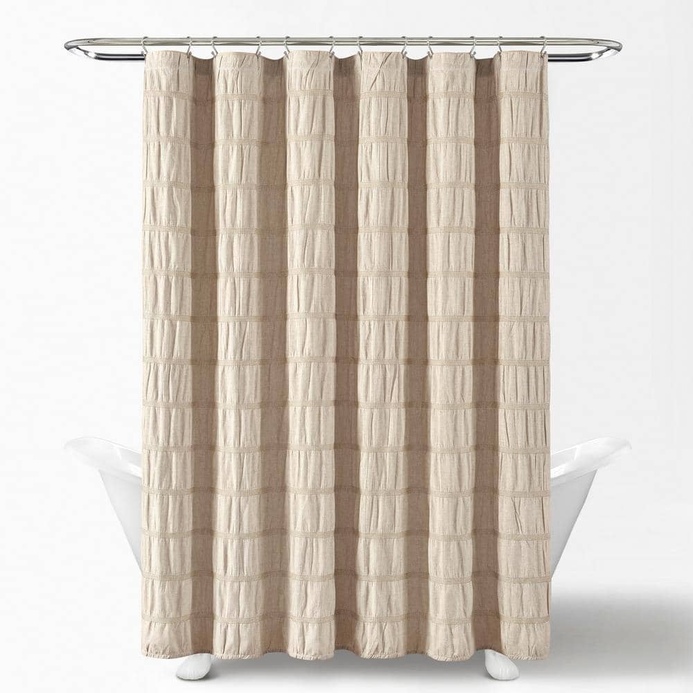 Lush Decor 72 in. x 72 in. Waffle Stripe Woven Cotton Shower Curtain Taupe Single (2)
