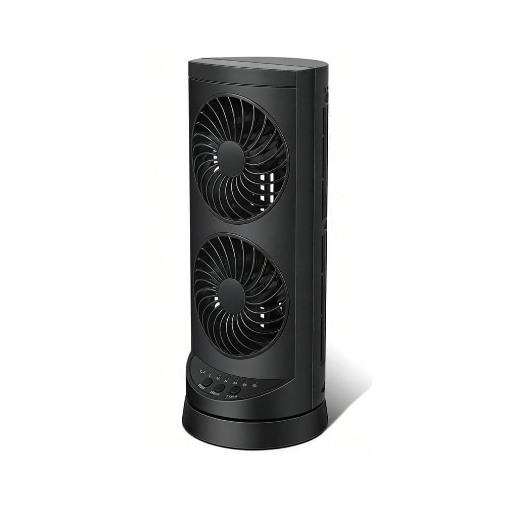 Wudkey 5.4 in. Personal Tower Cooling Fans in Black, Standing Small Desk Fan with 3 Speeds and Timer, 60° and 110° Oscillating (1)