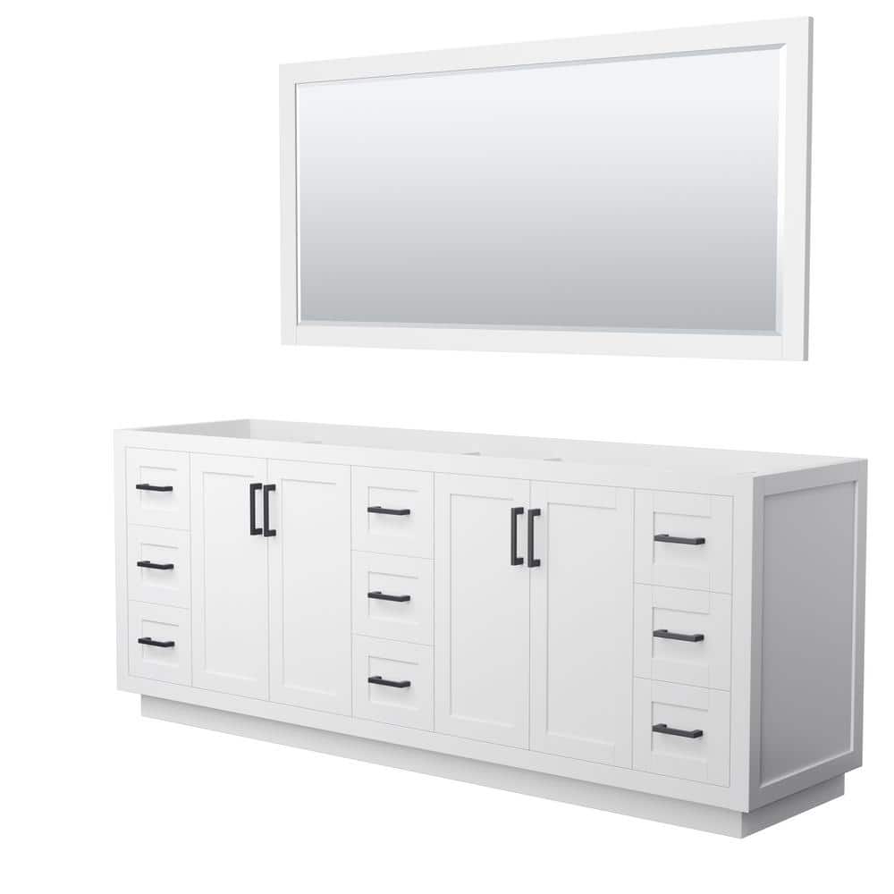 Wyndham Collection Miranda 83.25 in. W x 21.75 in. D x 33 in. H Double Sink Bath Vanity Cabinet without Top in White with 70 in. Mirror (1)