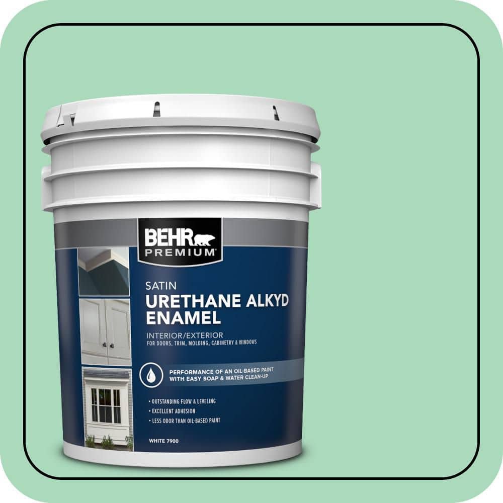BEHR PREMIUM 5 gal. #P410-3 Shanghai Jade Urethane Alkyd Satin Enamel Interior/Exterior Paint