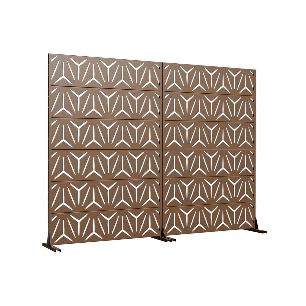 Dovelina 2-Piece 47 in. x 72 in. Brown Textured Metal Garden Screens Outdoor Privacy Screen (1)