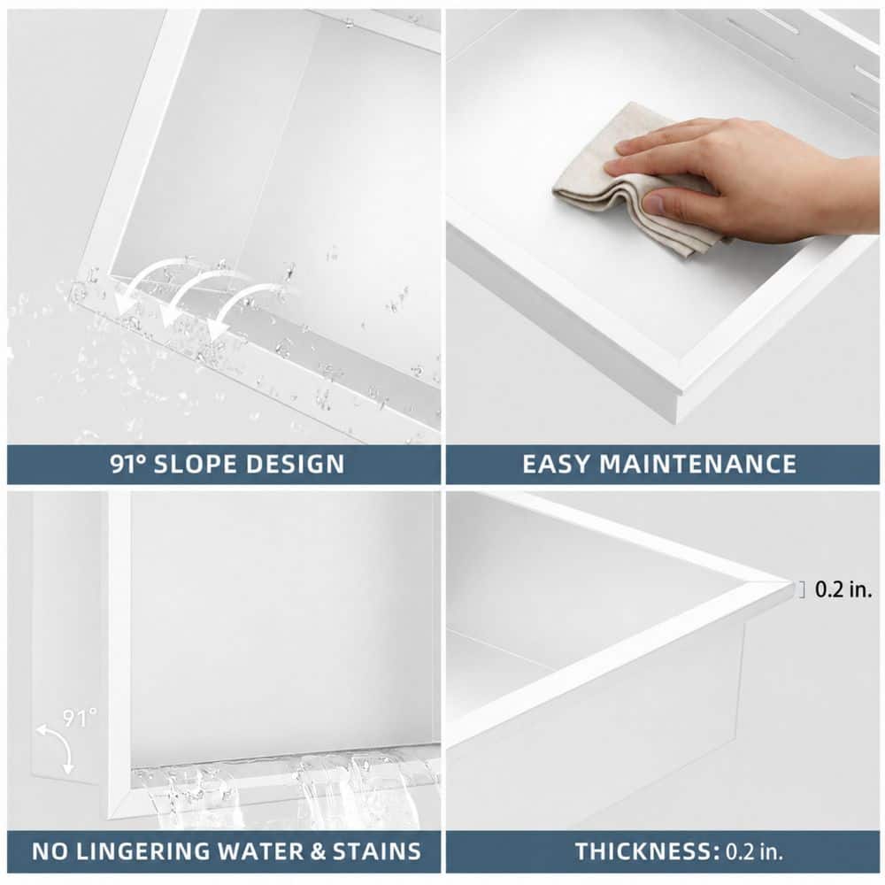 Yuaris 12 in. W x 12 in. H x 4 in. D Waterproof Recessed Shower Niche Storage Shelf in White, No Tile Needed (2)