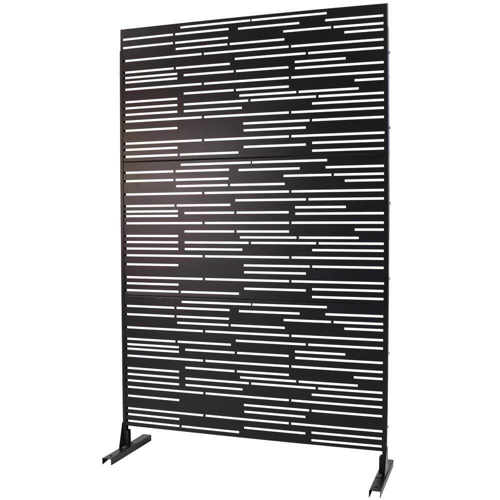 cadeninc 4 ft. x 6.33 ft. Black Outdoor and Indoor Freestanding Metal Privacy Screen Fence Panels for Lawn Garden (Not Composite) (3)