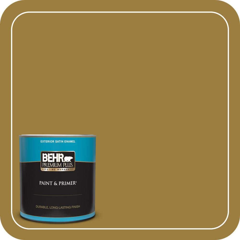 BEHR PREMIUM PLUS 1 qt. #S-H-380 Burnished Bronze Satin Enamel Exterior Paint & Primer