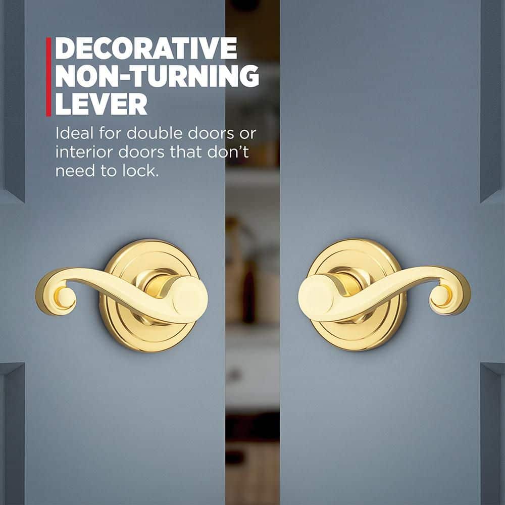 Kwikset Lido Polished Brass Right-Handed Half-Dummy Hall Closet Door Handle (3)