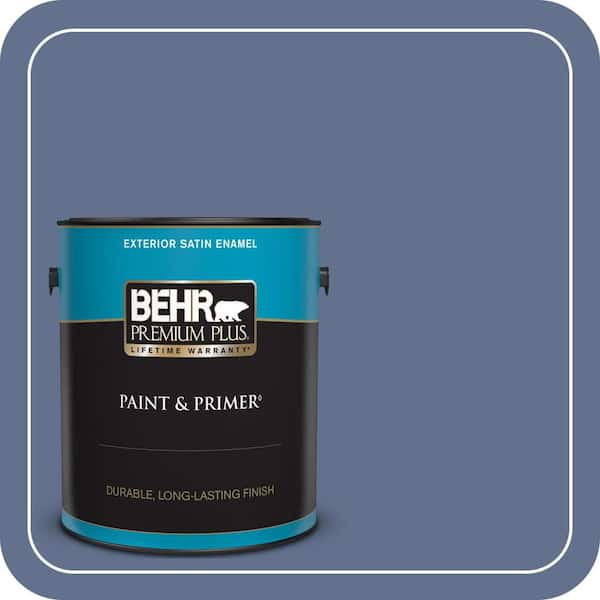 BEHR PREMIUM PLUS 1 gal. #600F-6 Atlantic Blue Satin Enamel Exterior Paint & Primer (2)