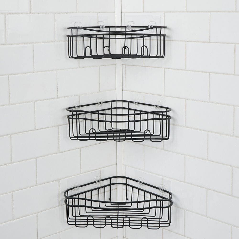 Bath Bliss 3-Pieces Adhesive Mounted Corner Shower Caddy in Black (3)