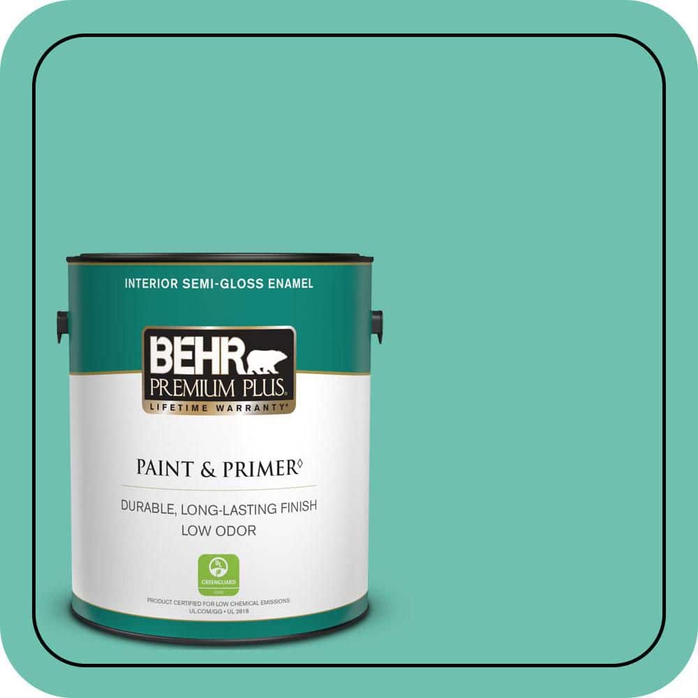 BEHR PREMIUM PLUS 1 gal. #P440-4 March Aquamarine Semi-Gloss Enamel Low Odor Interior Paint & Primer