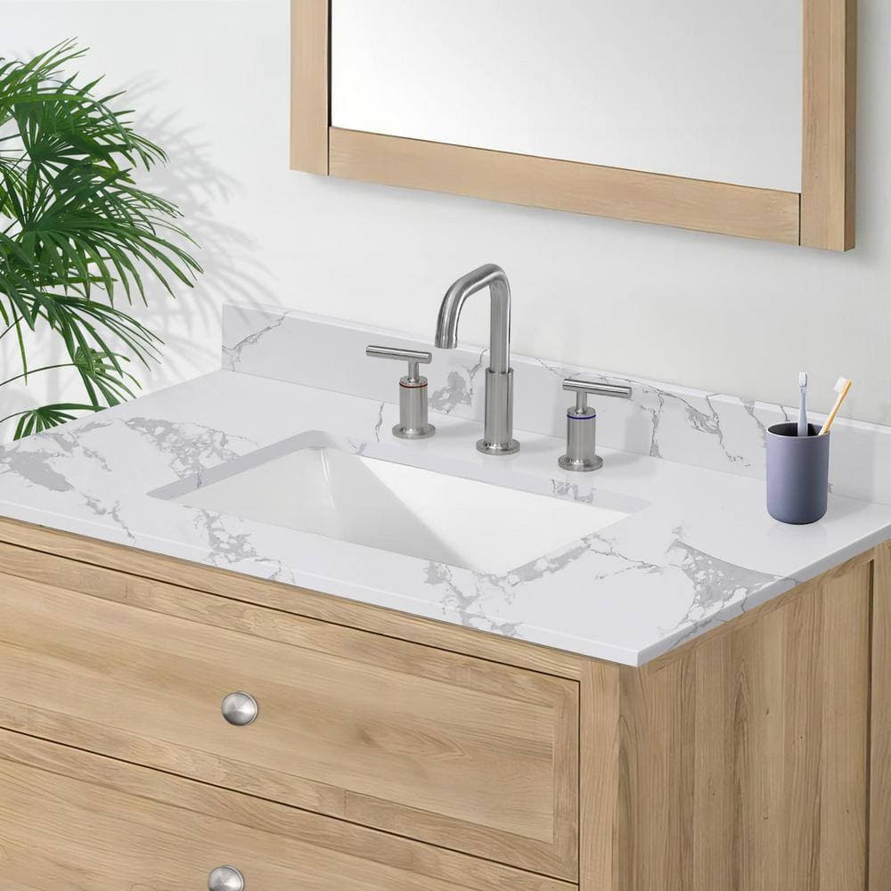 YASINU Mabelly 37 in. W 22 in. D Engineered Stone Composite White Rectangular Bath Vanity Top Belly White (2)