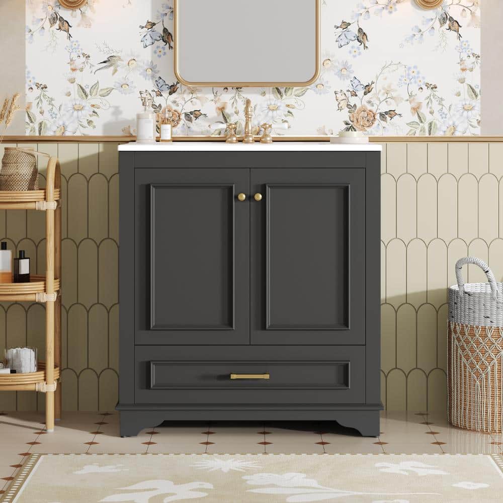Unbranded Black 30in Luxurious Bathroom Vanities Cabinet with 2 large Soft Closing Doors Bathroom (1)