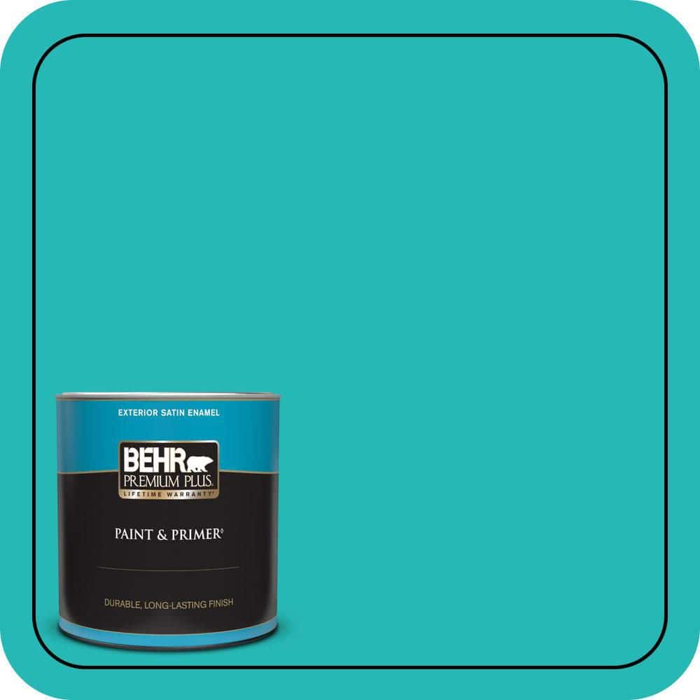 BEHR PREMIUM PLUS 1 qt. #MQ4-21 Caicos Turquoise Satin Enamel Exterior Paint & Primer