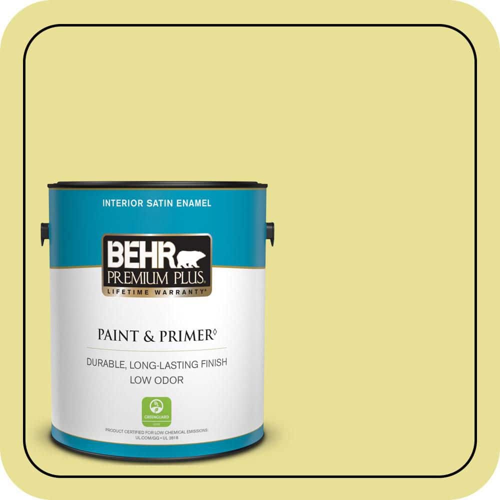 BEHR PREMIUM PLUS 1 gal. #P340-3 Reviving Green Satin Enamel Low Odor Interior Paint & Primer