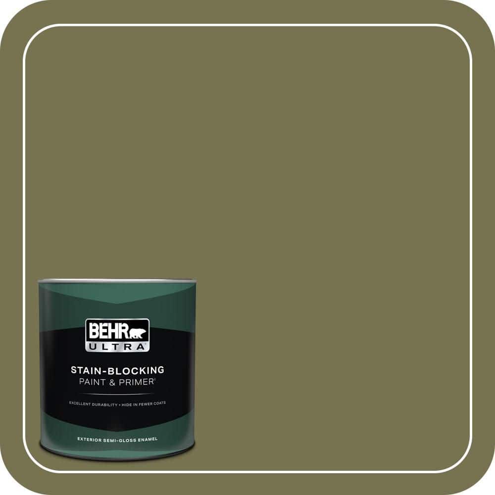 BEHR ULTRA 1 qt. #S350-6 Truly Olive Semi-Gloss Enamel Exterior Paint & Primer