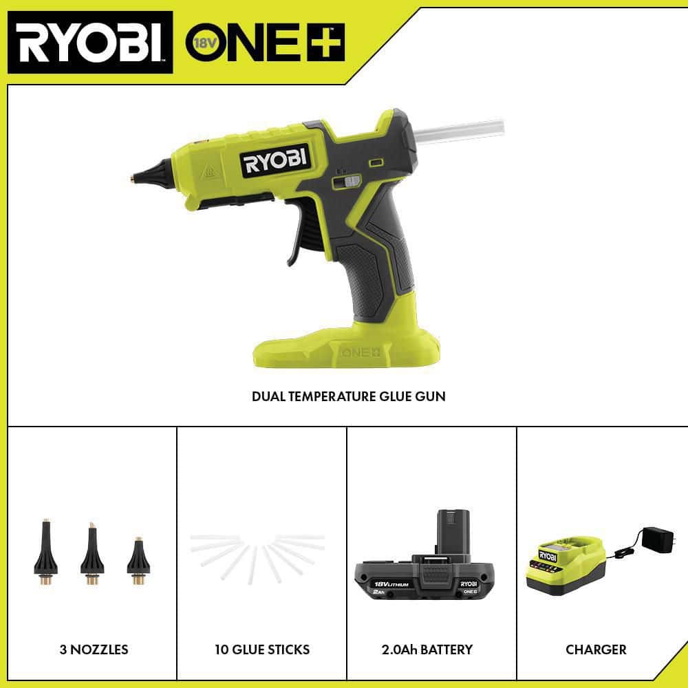RYOBI ONE+ 18V Cordless Dual Temperature Full Size Glue Gun Kit with 2.0 Ah Battery and 18V Lithium-Ion Charger (2)