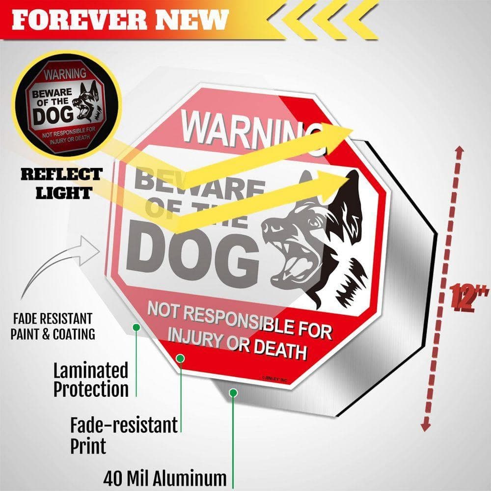ANLEY 12 in. x 12 in. Beware of The Dog Aluminum Warning Sign, No Responsible for Injury or Death Warning Dog Sign (3)