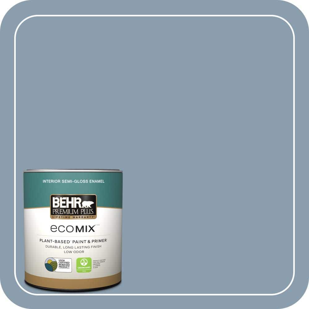 BEHR PREMIUM PLUS 1 qt. #BNC-08 Sonata Blue Semi-Gloss Enamel EcoMix Plant-Based Interior Paint & Primer (1)
