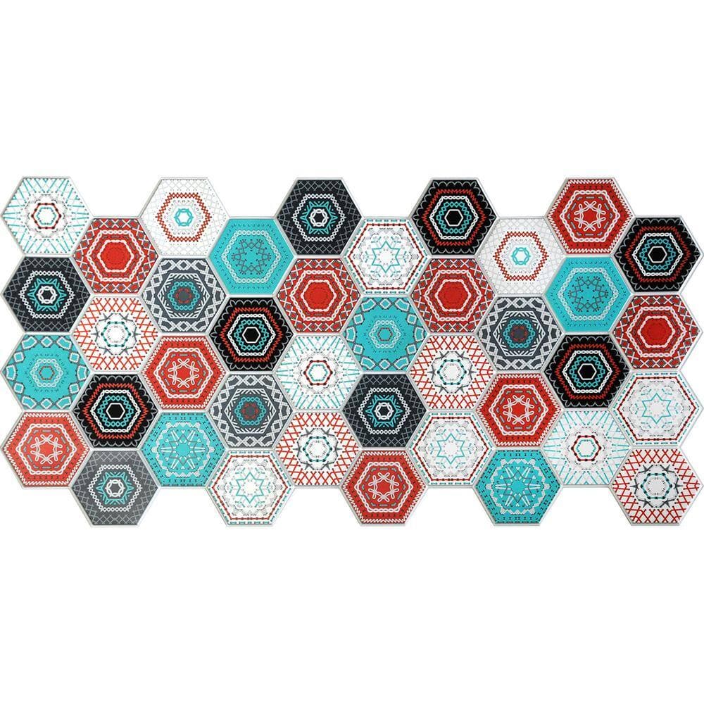 Dundee Deco 3D Falkirk Retro 38 in. x 19 in. Multicolor Faux Hexagon Mosaic PVC Decorative Wall Paneling (10-Pack) (3)