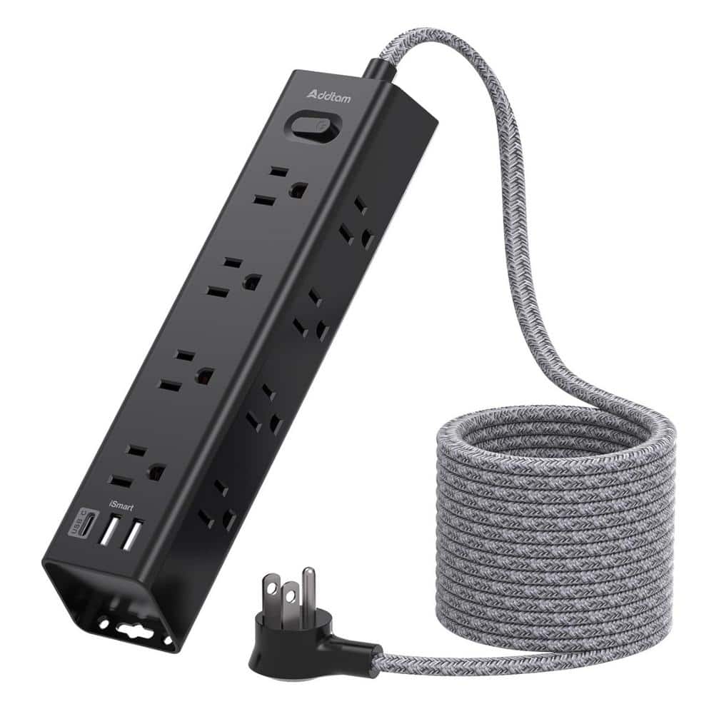 Lukyamzn 10 ft. Flat Plug Power Strip Surge Protector Extension Cord with 12-Widely Outlets 3-USB, Wall Mount Overload Protection (1)