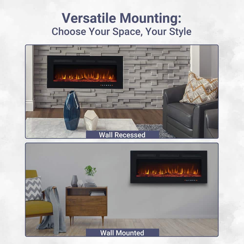 HOMESTOCK 40 in. Black Electric Fireplace Wall Mounted Fireplace LED w/12 Colors, Touch Screen, Remote, Logset and Crystal Stones (2)