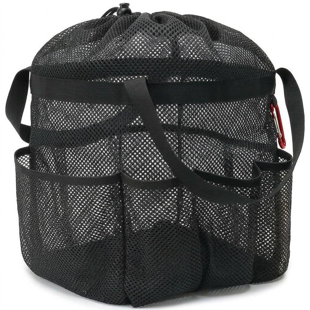 Unbranded Stainless Steel Brushed Nickel Mesh Portable Shower Caddy Tote with Drawstring 8 Pocket Quick Dry Bathroom Organizer (1)