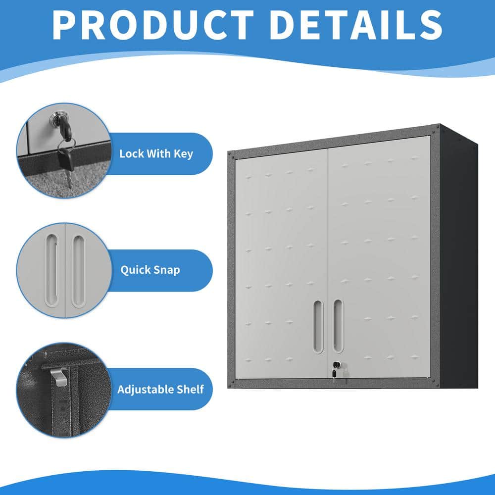 cadeninc 29.53 in. W x 11.81 in. D x 30.31 in. H Gray Garage/Bathroom Storage Wall Cabinet with Locking Door for Garage Workshop (3)