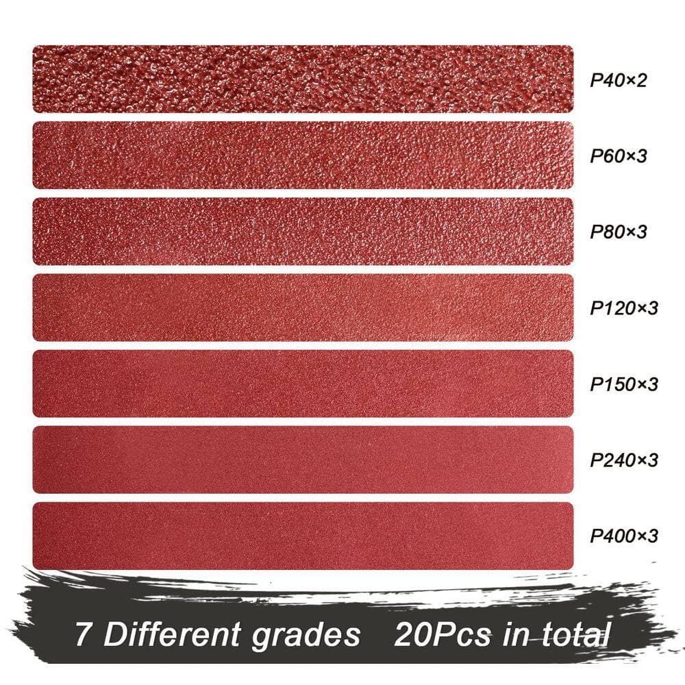 LAIFUCAM Belt Sander Paper with Premium Aluminum Oxide Grits (3 Each of 60/80/120/150/240/400 Grits and 2 of 40 Grits) 20-Pieces (2)