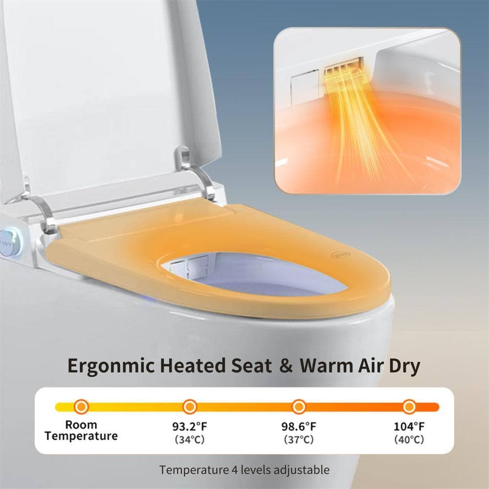 HMMHVV One Piece Elongated Smart Toilet with Bidet Built In, Warm Water and Dry, Tankless Foot Sensor Electric Toilets in White (3)