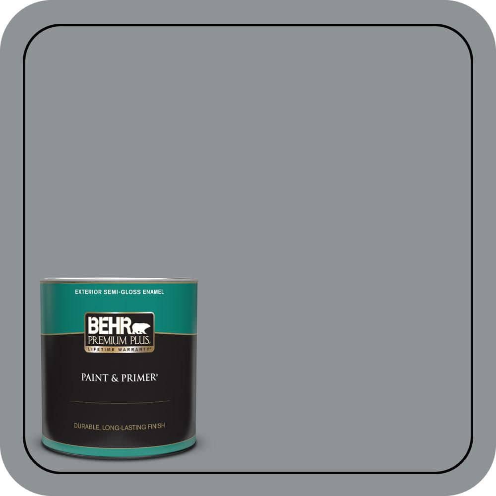 BEHR PREMIUM PLUS 1 qt. #PPU26-05 Flint Gray Semi-Gloss Enamel Exterior Paint & Primer