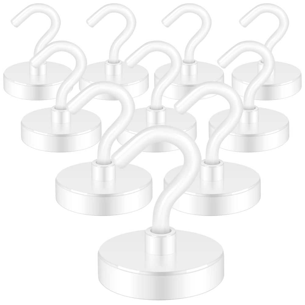 NVNOO 130 lb. Strong Magnet Industrial Hooks for Toolbox, Cruise, Grill, Coat and Storage, White (10-Pack)