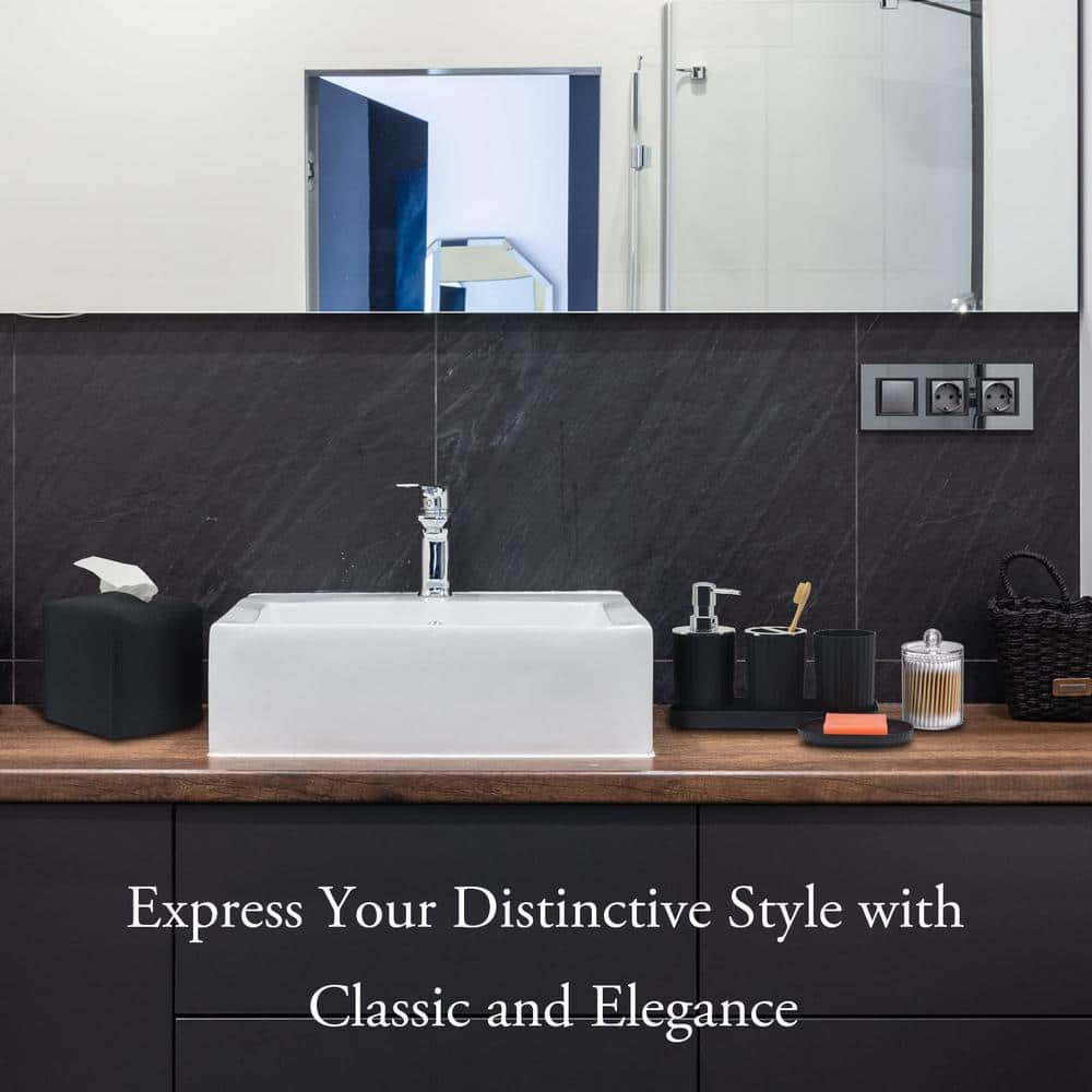 Adrinfly 10-Pieces Bathroom Set with Toothbrush Holder, Cup, Soap Dispenser, Tissue Box, Q-Tip Box, Toilet Brush Holder, in Black (3)