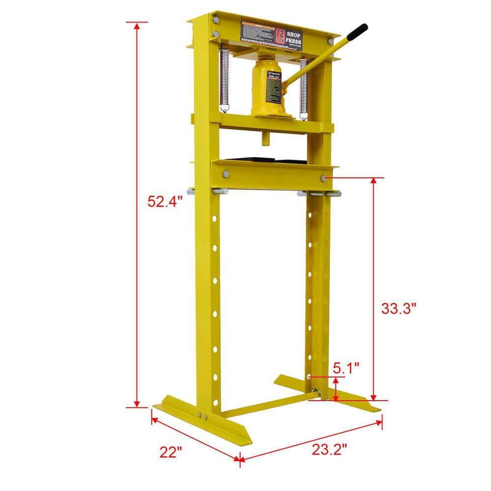 Tatayosi 12-Ton Steel H-Frame Garage Floor Press, Hydraulic Shop Press with Press Plates, Yellow (2)