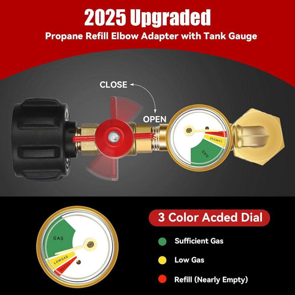 Lukvuzo Propane Refill Elbow Adapter with Tank Gauge and Valve Control 20lb to 1lb Converter for QCC1/POL-Type 1 Propane Tank (2)
