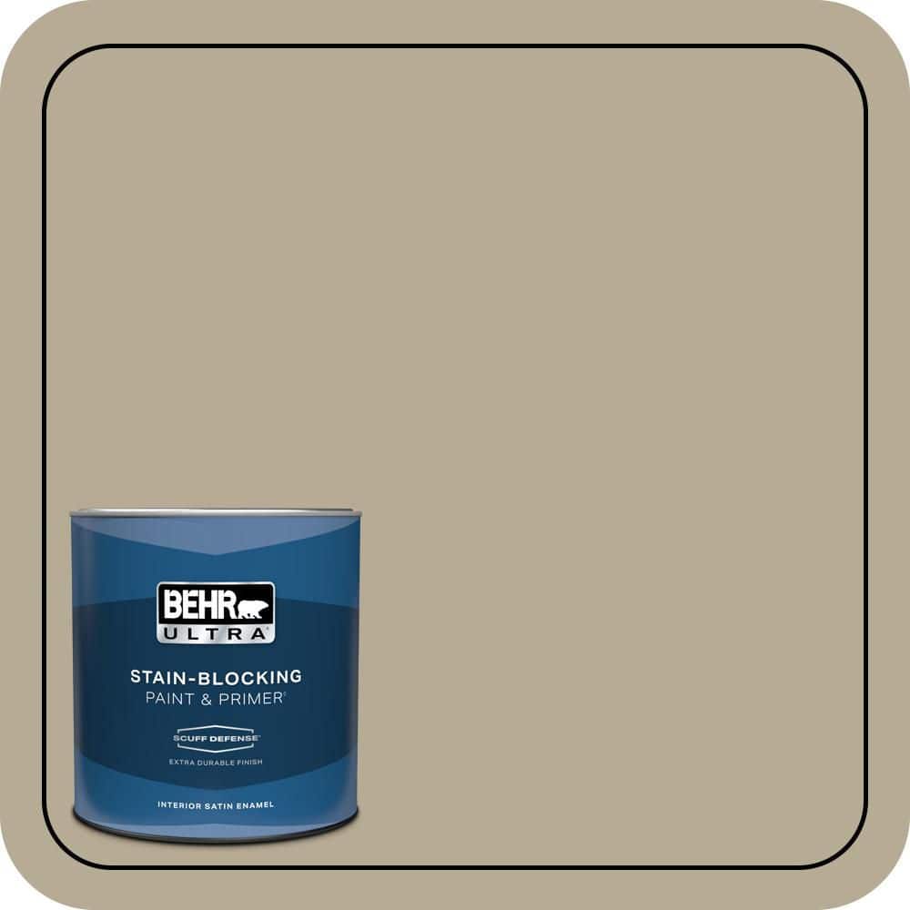 BEHR ULTRA 1 qt. #N330-4 Explorer Khaki Extra Durable Satin Enamel Interior Paint & Primer