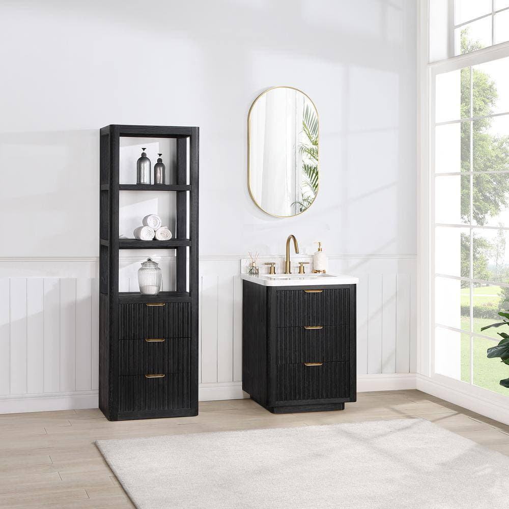 ROSWELL Cádiz 21.7 in. W 15.7 in. D 71.9 in. H Floor Black Linen Cabinet for Bathroom, Kitchen and Living Room (3)