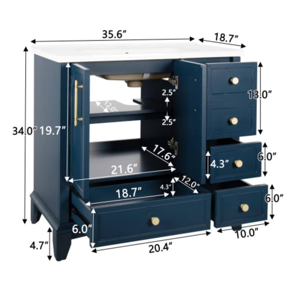 Unbranded 35.6 in. W x 18.7 in. D x 34 in. H Bathroom Blue Linen Cabinet (2)