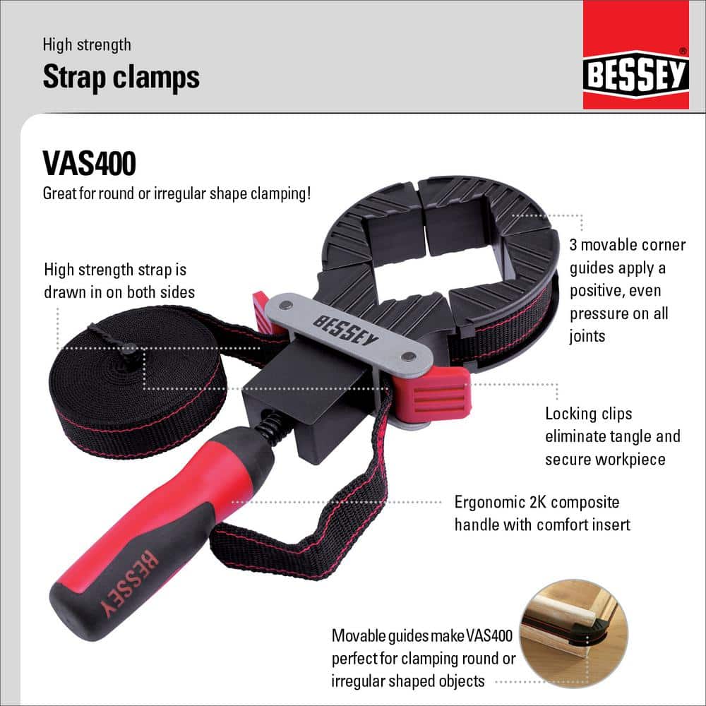 BESSEY Strap Clamp with 90-Degree Corner Pieces 12 ft. Capacity (3)